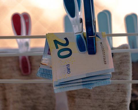 blue and white plastic clothes hanger