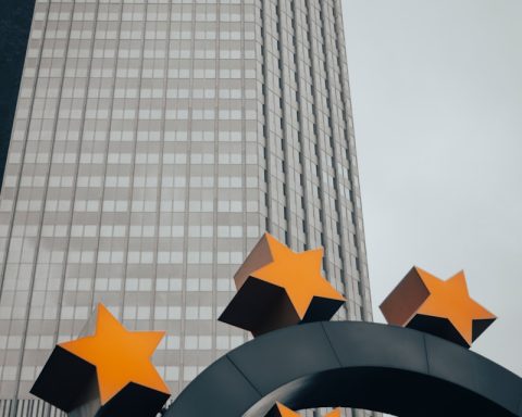 a large building with five stars on top of it
